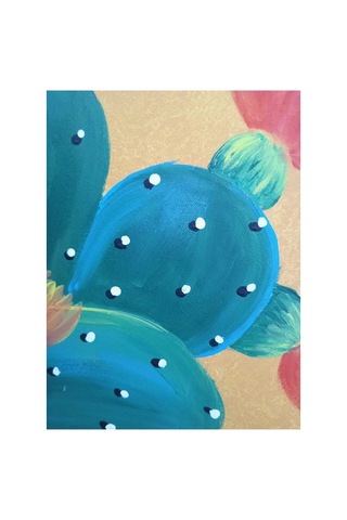 El Boyaması Kare Kaktüs Tablosu 40 40 Cm