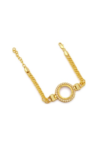 Altın Kaplama İmitasyon Zirkon Taşlı İşlemeli Zincir Çeyrek Çerçeve Bileklik Blk-1170 Altın