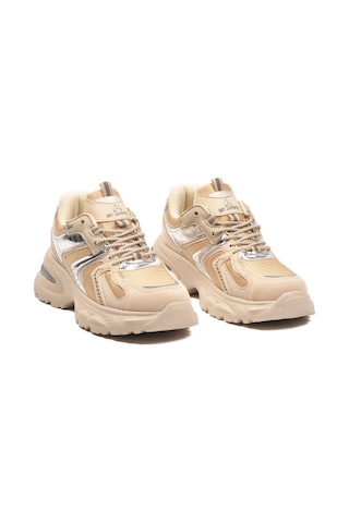 Bej Bağcıklı Kalın Taban Hafif Kadın Sneaker 2318 G Bej
