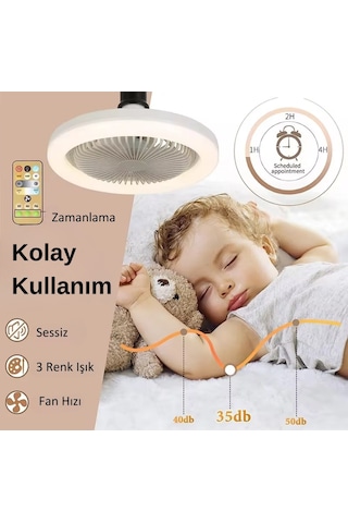 30w Fanlı Led Ampul / 3 Renk Işık / Fanlı Sarı Kasa - Kumandalı