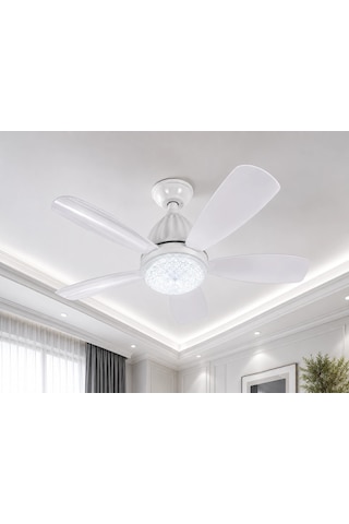 Bay 1 Adet Fim Kristal 30w Ledli 5 Kanat Tavan Vantilatörü 1154 Kumandalı 3 Renk E27 Duy Najmaddin