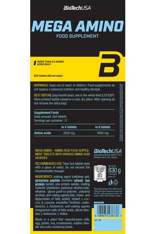 Bıotech Usa Mega Amino - 500 Tablets