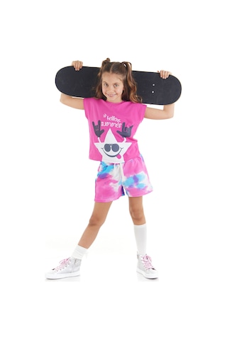 Denokids Mshb&g Yıldızlı Batik Kız Çocuk T-shirt Şort Takım Çok Renkli