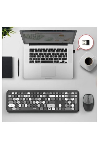 Mofıı 666 Kablosuz Klavye Mouse Seti 2.4g Retro Yuvarlak Tuşlu 110 Tuş Renkli Set Optik