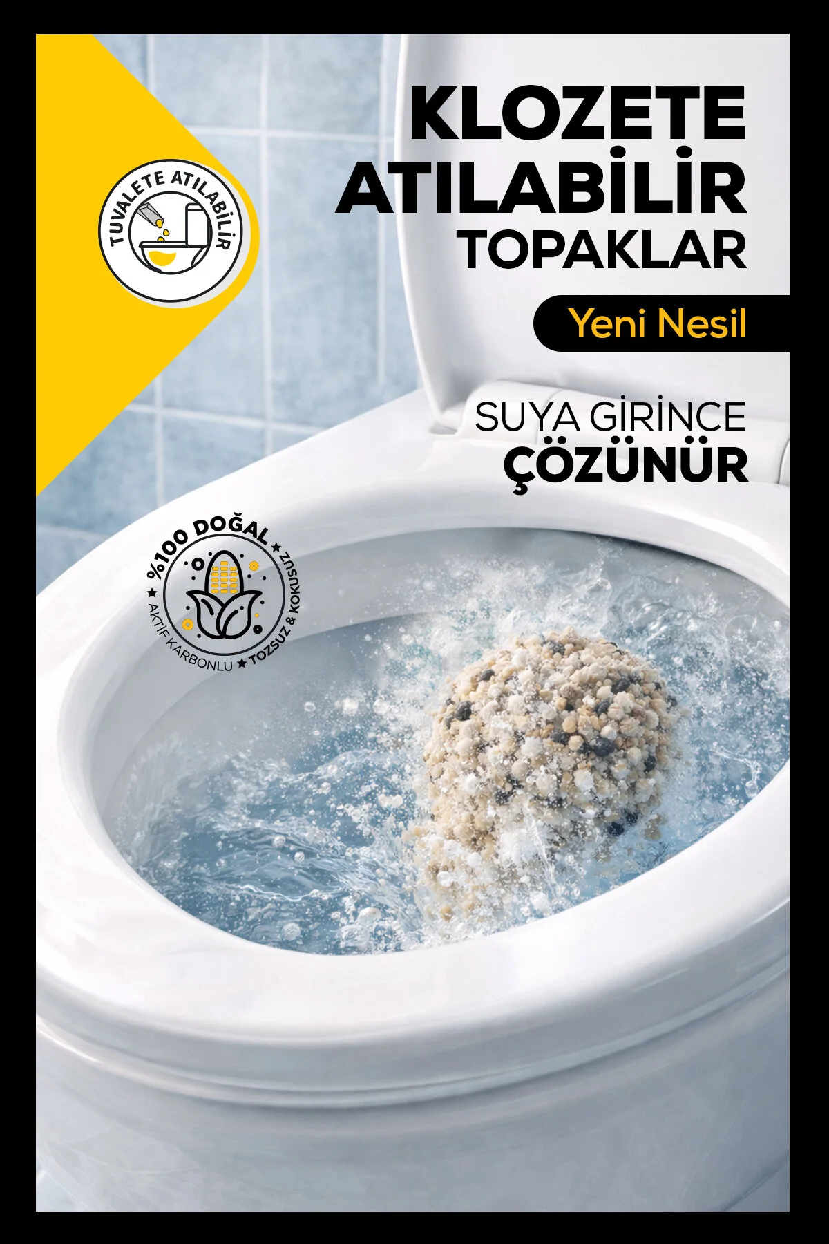 %100 Doğal Aktif Karbonlu Topaklanan Kedi Kumu Tozsuz & Kokusuz, Yüksek Emicilik 10 Litre