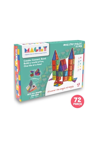 Magly Manyetik Yapı Blokları – Çocuklar Için Renkli 3 Boyutlu 72 Parça Manyetik Karo Oyun Seti