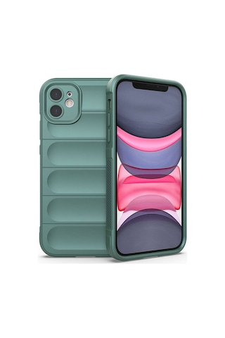 Apple iPhone Uyumlu 11 Kılıf Kamera Korumalı Esnek Silikon Parmak Şeritli Butam Bilişim Koyu Yeşil