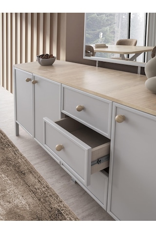 Yakamoz Sis Gri Çekmeceli Dolaplı Aynasız Büfe Konsol 185x48x82cm Gri