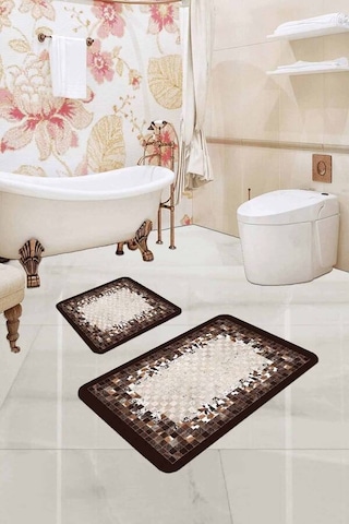 Kahve Deri Görünümlü Banyo Halısı Klozet Paspas Seti Bs328n11 Kahverengi