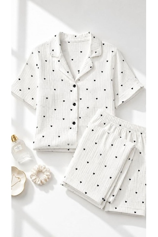 Suısy Noir Heart Siyah Kalp Desenli Şortlu Pijama Takımı