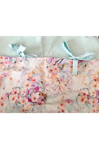 Bağcıklı %100 Pamuk Tek Kişilik Nevresim Takımı-kiraz Çiçeği