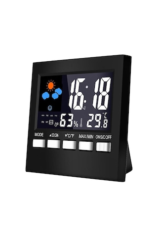 Leezsing Ev İçin Siyah Renkli Lcd Ekranlı Hava Durumu İzleyici - Sicaklık, Nem Ölçer, Saat Ve Alarm Fonksiyonu Sn192 Modeli, Pil Dahil Değil