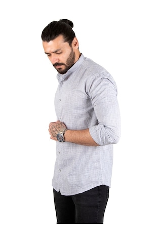 Deepsea Erkek Çizgili Likralı Hakim Yaka Gömlek (541217898)