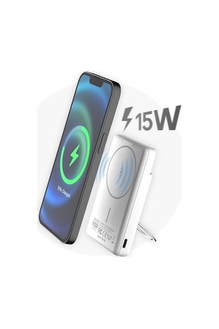 Lenyes Pw0006d Pd 20w Hızlı Şarj Özellikli Kartlıklı Standlı Wireless Powerbank 15w 5000mah Beyaz