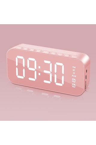Reedark Pembe Mini Masa Saati: Bluetooth Hoparlör, Fm Radyo, Ayna Ve İki Alarm Özelliğiyle Akıllı Ev Aletleri