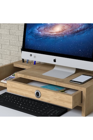 Emkawood Mira Monitör Yükseltici Laptop Sehpası Safir Meşe