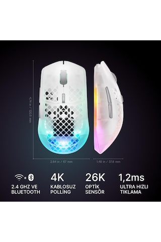 Steelseries Aerox 3 Wireless Gen 2 - Ghost 4k Kablosuz Gaming Mouse