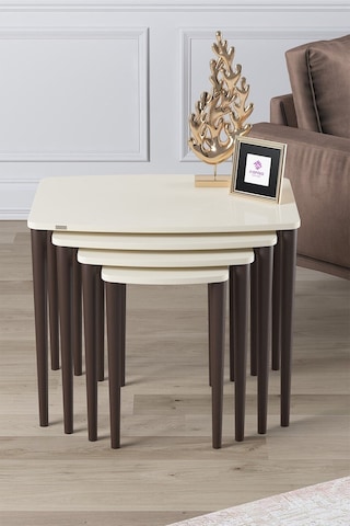 Canisa Concept Anka Serisi Mdf Zigon Sehpa Takımı 4'lü Sehpalar Krem Ayakları Ceviz Rengi