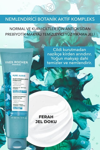 Yves Rocher Yüz Yıkama/makyaj Temizleme Jeli-normal Ve Kuru Cilt-pure Algue Nemlendirici Botanik Kompleks 150ml