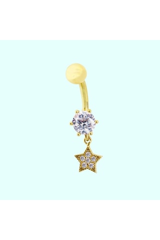 Altın Göbek Piercing 14 Ayar Sallantılı Yıldız Altın