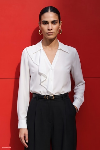 Sateen Fırfır Ve Aksesuar Detaylı Gömlek - Ekru-137870