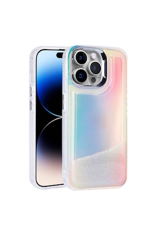 Zore Apple iPhone Uyumlu 14 Pro Max Kılıf Airbagli Renkli Arka Yüzey Boncuk Tasarımlı Nvth Kumul Kapak - Şeffaf