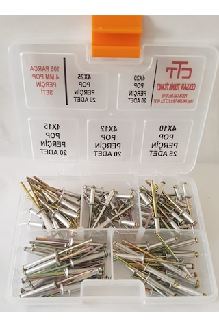 Perçin Seti-Çap 4 MM-Boy Çeşitli Pop Perçin 105 Parça