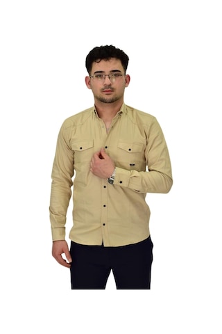 Erkek Spor Likralı Gömlek Bgl-st04343 Bej