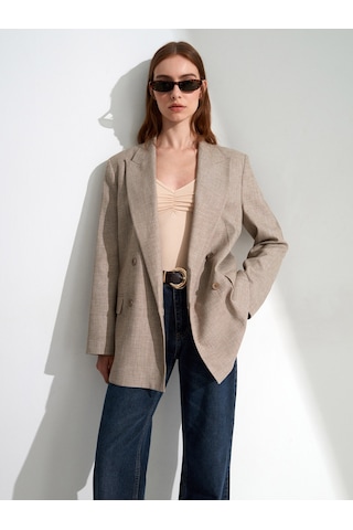 DİLVİN 60811 Keten Karışımlı Blazer Ceket-bej