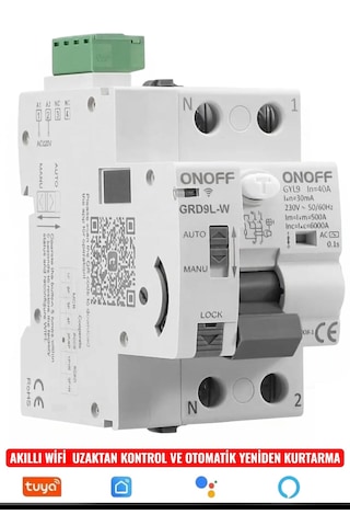 Onoff Tuya Wifi Akıllı Kaçak Akım Sigorta Uzaktan Kontro Zamanlama 40 Amper Grd9l-w Gyl9