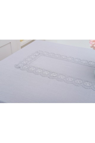 Finezza Jena Lüx Dantelli Simli Keten Kumaş Gri Masa Örtüsü  160x220 cm -1470