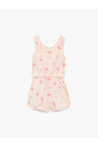 Koton Pamuklu Bisiklet Yaka Flamingo Baskılı Askılı Tulum Pembe Desenli 6smg30003ak Pembe
