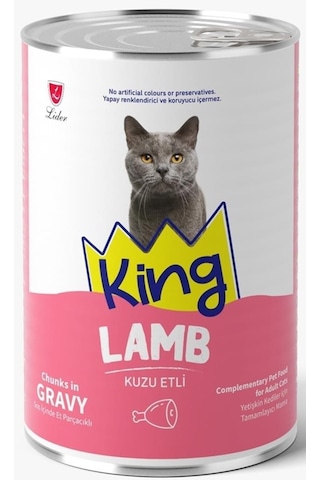 King Et Parçacıklı Kuzu Etli Yetişkin Kedi Konserve 400 Gr 24 Adet