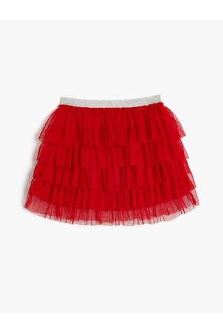 Koton Tütü Etek Katlı Beli Lastikli Rahat Kesim Kırmızı 5wkg70069ak Kırmızı