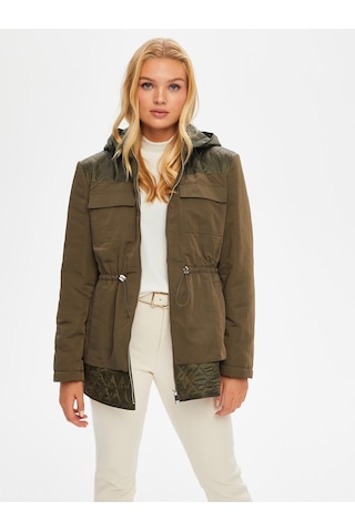Beli Tünelli Kapüşonlu Kapitone Kaban 69423 U6942354 Haki