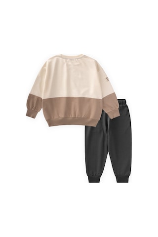 Cigit Garnili Sweatshirt İnce Mevsimlik Takım 8-12 Yaş Ekru Antrasit