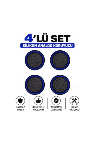 4 Adet Analog Koruyucu Silikon Kılıf Topuz Koruma Ps4 Ps5 Xbox One 360 Series Sx Switch Pro Uyumlu Mavi