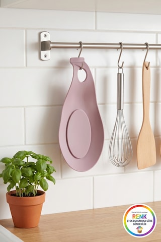 Tezgahı Kirletmeyen Silikon Kaşıklık Askı Delikli Pratik Kepçe Ve Spatula Tutucu 25 Cm