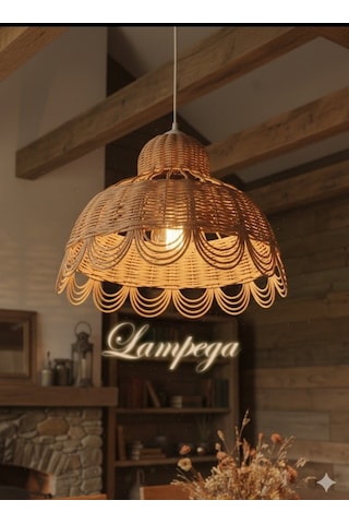 Lampega Rattan Bambu Hasır Avize Bej