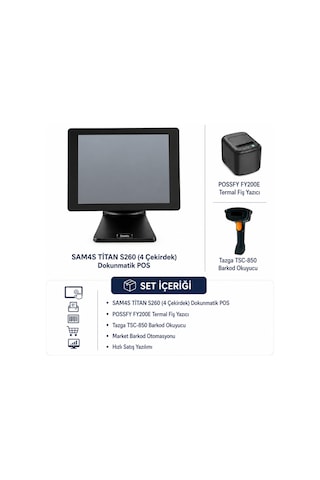 Titan S260 4 Çekirdek Dokunmatik Pos Market Barkod Otomasyon Seti
