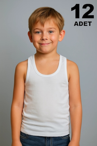 Erkek Çocuk Atleti %100 Pamuk Oval Yaka 12'li Paket Beyaz