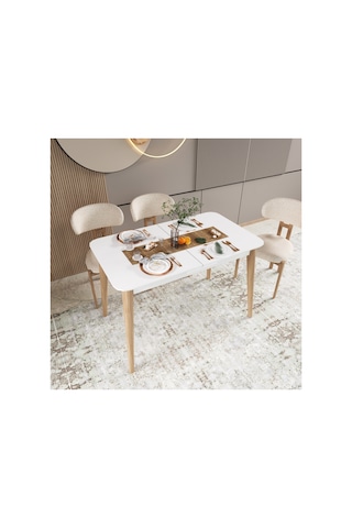 Kadita Yemek Masası, 70x114 Açılır Yemek Masası, Beyaz Yemek Masası