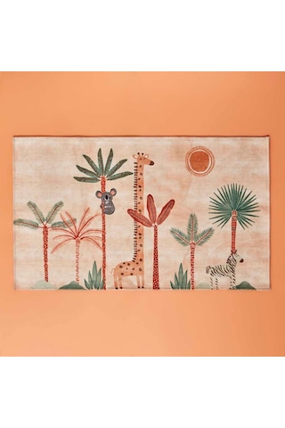Bella Maıson Safari Kids Hayvan Baskılı%100 Polyester Kilim, Somon, 80x150 Cm Genel