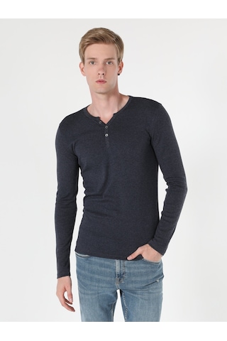 Colin's Colins Slim Fit Placket Neck Erkek Mavi Uzun Kol Tişört Cl1022847 001