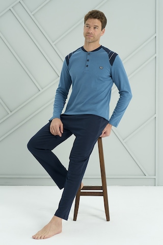 Erkek Interlok Penye Uzun Kol Pijama Takımı 2214 Petrol01 Petrol01
