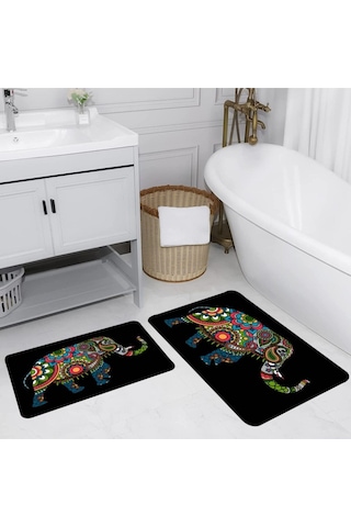 Eliana Home Dijital Baskılı 2'li Banyo Paspas Takımı Lna5153 Siyah