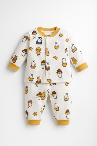 Uğur Bebe Miniworld %100 Pamuk Önden Çıtçıtlı Yumuşacık Bebek Pijama Takımı Rahat Ve Annelerin İlk Tercihi Sarı Krem Sarı Krem