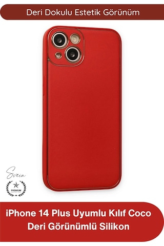 Kılıf iPhone 14 Plus Uyumlu Kılıf Coco Deri Görünümlü Silikon Kapak Darbe Emici Esnek Yumuşak Koruy