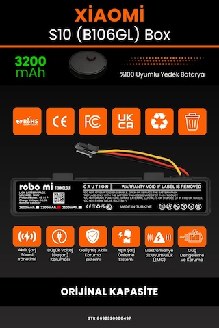 Xiaomi Robot Vacuum S10 B106gl Uyumlu 3200mah Box Robot Süpürge Bataryası - Kapasite