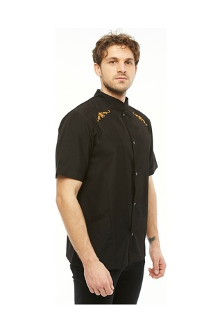 Uniprom Kısa Kollu Aşçı Ceketi Önlük Omuz Nakışlı Cepli Şef, Garson Siyah